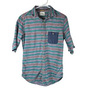 Koto‎ Button Down Shirt Men's S Aztec African Stripes Western Style Short Sleeve